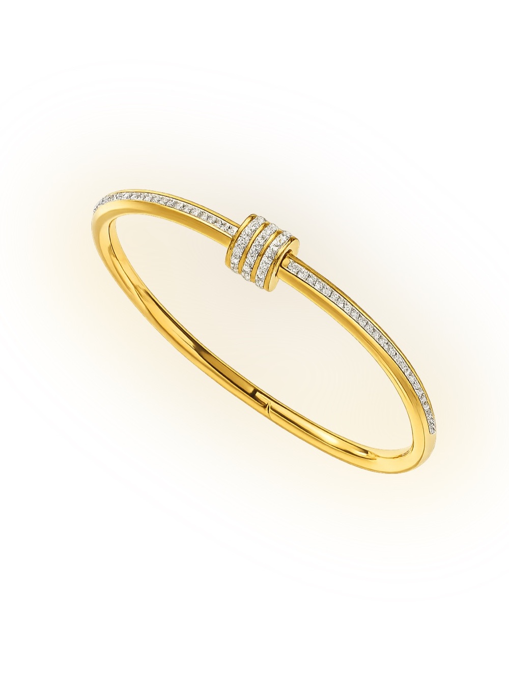 Gold Plated Titanium Steel CZ Screw Barrel Bangle Bracelet Cuff - New - Picture 2 of 2